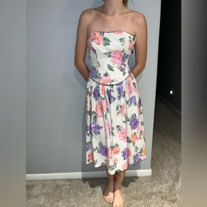 Strapless Vtg Dress Pink Purple Floral Bow Open Back Sz‎ 4 Midi Easter spring